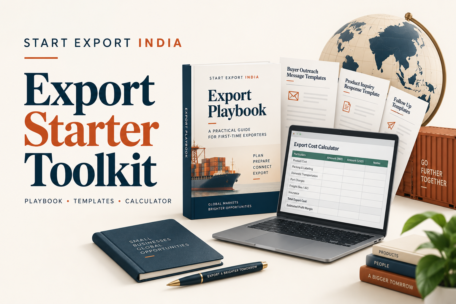 Export Starter Toolkit with playbook, buyer messages and costing workbook; illustrative product banner